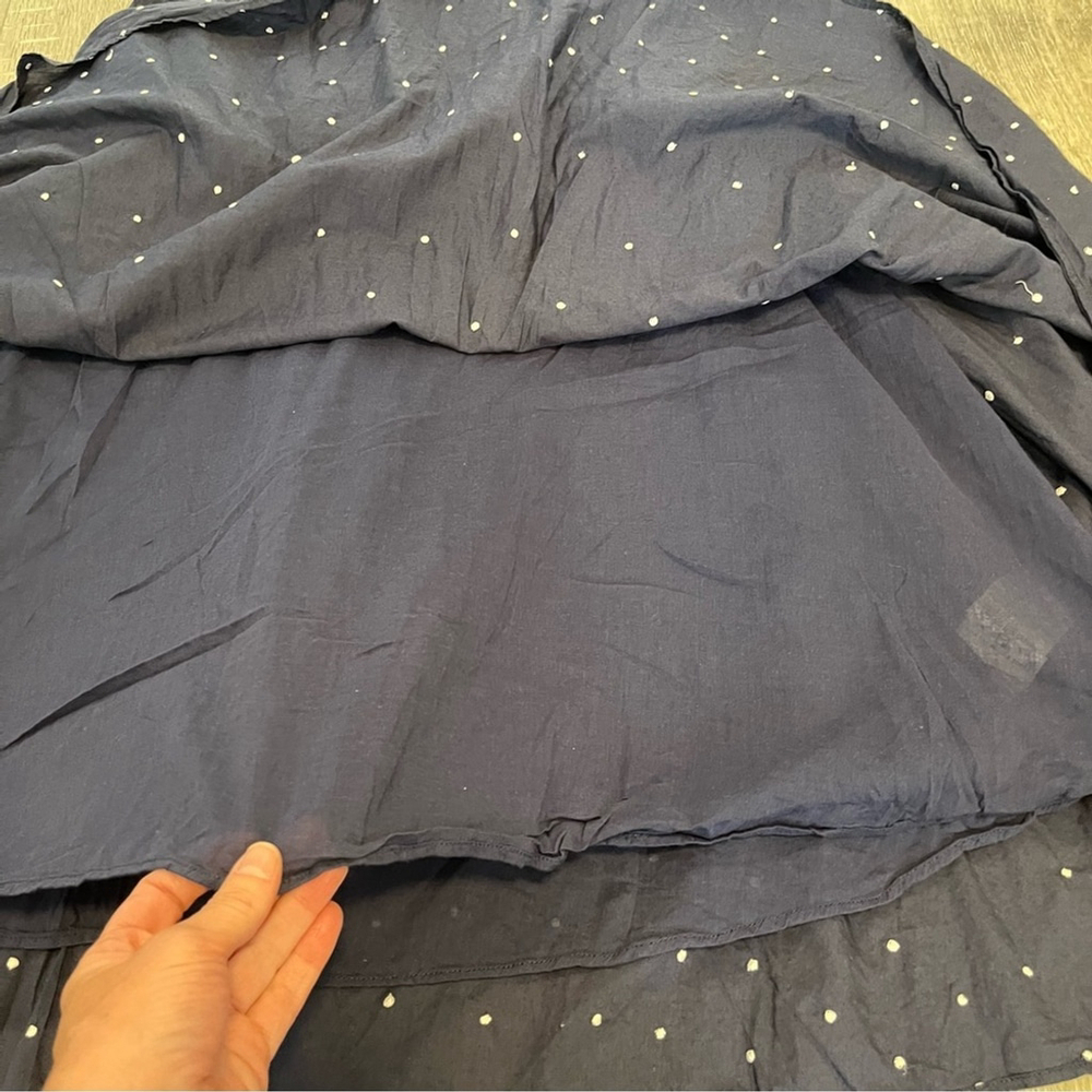 GUESS Retro Halter Midi Dress Navy Cotton With Cream Crochet and Embroidery Trim - Picture 8 of 12